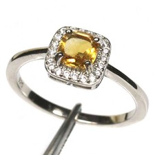 Bague argent 925 plaqué or blanc avec citrine et zircons blancs  T51