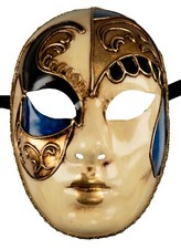 Masque Volto Vénitien Bleu Doré - Déguisement Élégant Carnaval Venise  78