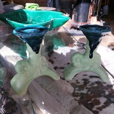 Paire De Petits Chandeliers Barbotine