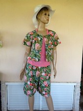 ENSEMBLE VESTE /TUNIQUE + SHORT FLEURIE  EXOTIC  VERT +TEE SHIRT NEUVE T 2 40/42