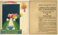 lot de 3 cartons pub Huile de Table des Chartreux Découpage image animée 1935-50