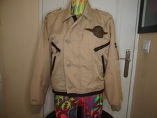 BOMBER VINTAGE CHIPIE  BEIGE BORDURE CUIR AVEC PATCH , TAILLE M