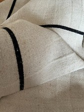 Antique French Linen Hemp Table Runner - DishTowels Fabric -Blue Stripes -Unused