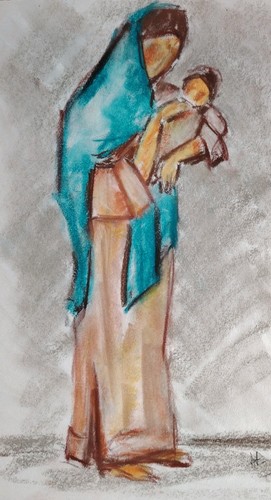 Joli dessin aux pastels mère - dessin,
