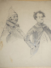 Ecole FRANCAISE XIX DESSIN PORTRAITS HOMMES CARICATURE dlg DAUMIER GAVARNI 1830