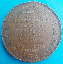 Monneron 5 cinq sols an IV 1792 remboursable , départemens , frappe monnaie , 2e