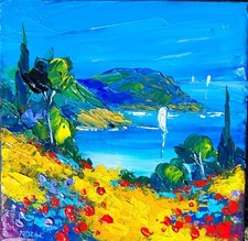 Tableau original de Nolac 20x20 cm huile couteau Près de Cassis