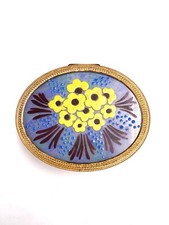 Boîte ovale Art Déco laiton doré décor émaillé sur verre c. 1930