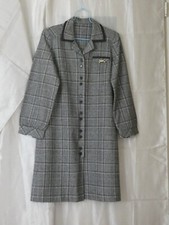 Robe Chemisier Femme Taille 42 Noire Grise RAYURES Col BOUTONNEE VINTAGE