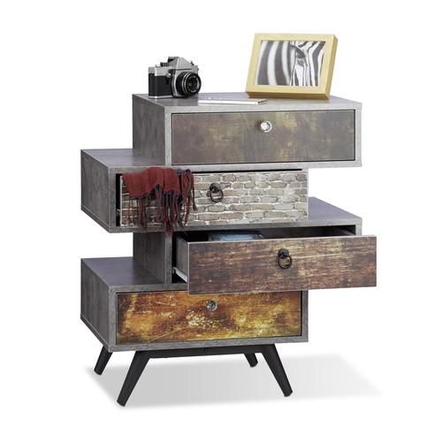 Commode vintage tiroirs - tiroirs, gris