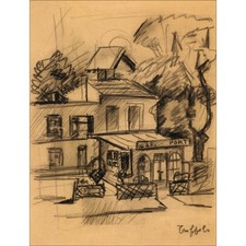 TOFFOLI Louis - Dessin original "Café du Port" 34x26cm