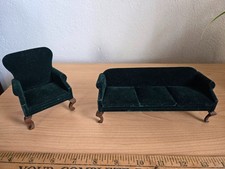 Rare 70s Dollhouse Furniture, Queen Anne Sofa & Matching Chair
