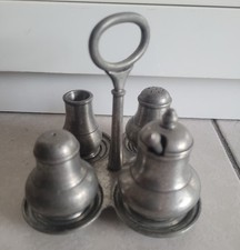Porte Sel Et Poivre Saleron En Étain Salière , Porte Pique Et Moutardier 
