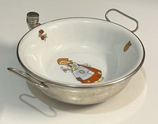 Ancienne Assiette A Bouillie Chauffante Pour Bébé Argenté Et Porcelaine