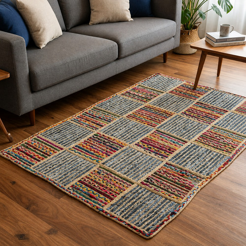 Tapis fait main denim jute