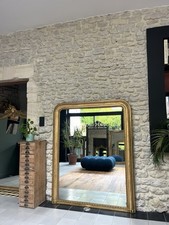 Miroir Ancien Louis-Philippe 151cm/121cm Doré À La Feuille D’or Glace Au Mercure