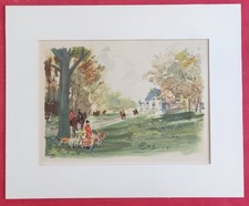 Estampe d'une Aquarelle de Pierre PAGES Rendez-vous de Chasse en Novembre