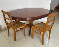 Table ronde avec pied central + 6 chaises en merisier massif style Louis Philipp