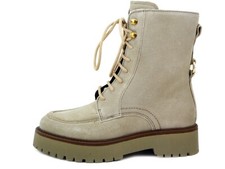 Bottines Femme Rangers en Cuir en Daim Beige à Fermeture Éclair Cinzia Soft