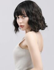 Perruque Synthétique Noir Mèche Brune Cheveux Court Ondulé Bouclé Frange Neuf FR