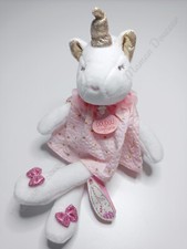 Peluche/Doudou Et Compagnie Licorne Blanc Doré Robe Rose Plume Attrape Rêve 20cm