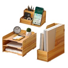 Ensemble de rangement de bureau en bois – Bac à courrier A4 à 3 niveaux, port...