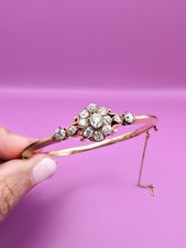 Antique 14K Rose Gold Diamond Bangle Bracelet: Edwardian Jewelry