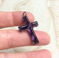 Croix Pendentif en Argent et Améthyste Taillé - Bijou Vintage