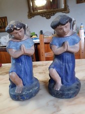 2 ANCIENNES STATUES ANGE Plâtre polychrome XIX ème EGLISE RELIGION