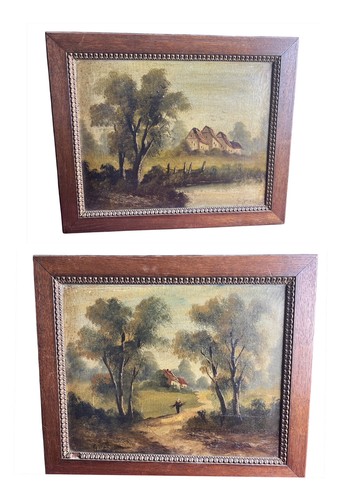 Paire tableaux huiles sur - tableaux,