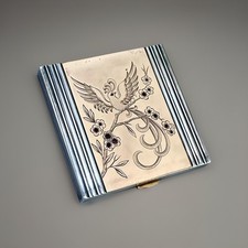 ANCIEN POUDRIER EN VERMEIL ET RUBIS ART DECO