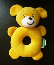 *. DOUDOU HOCHET GRELOT BLEDINA  CHIEN JAUNE BLANC MARRON VELOURS EXCELLENT ETAT