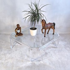 ✨✨ Belle grande table basse carrée ATHÉNA en altuglas & verre signée David Lange