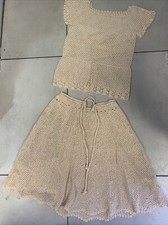 Ancienne Tunique Avec Robe Mi Longue En Maille Crochet Écrue 