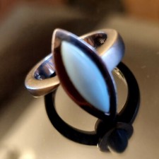 Bague Argent Mat & Rhodié 925 Sertie Larimar Navette Taille 56