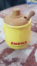 Moutardier ancien AMORA avec couvercle marron et petite cuillère Années 50