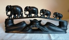 SCULPTURE statues ÉLÉPHANTS bois ébène CEYLAN - ART INDONESIE long 30.5 cm