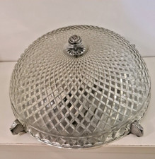 Plafonnier en verre taillé pointes de diamant pieds en chrome  / Annee1940-1960.