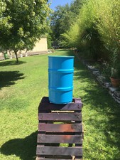 Baril métal 60 Litres BLEU CIEL bidon tonneau décoration custom personnalisable