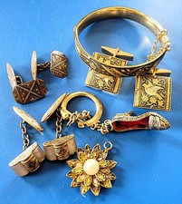 Petit LOT de BIJOUX FANTAISIE Anciens en OR DE Tolède Damasquinés