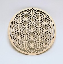 fleur de vie en bois, dessous de plat, recharge aliments et eau 14 cm   B3