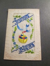 Carte postale brodee oiseau