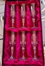 Belle série 6 FLÛTES à CHAMPAGNE en CRISTAL taillé gravé Artisanat de Lorraine