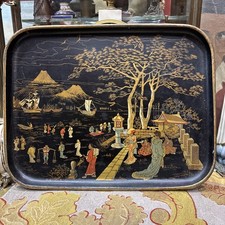 ancien plateau carton bouilli papier maché  decor japonais asiatique