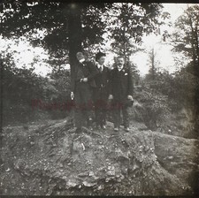 FRANCE Trois hommes dans une forêt c1904 Photo Stereo Plaque verre V25L26n2