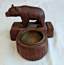 Ancien vide poche ours de la forêt noire en bois sculpté