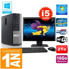 PC DELL 990 SFF Core I5-2400 Ram 16Go Disque 2 To Wifi W7 Ecran 22"
