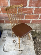 Chaise Ancienne BAUMANN Western Bois + Assise Skaï Marron Vintage #C599