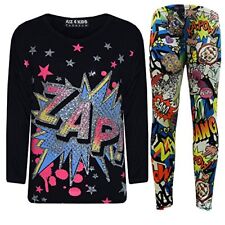 New Filles Bd Zap Imprimé Paillette Multicolore Haut T Shirt & Ensemble Legging