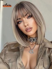 Perruque Femme Synthétique Blonde Racine Foncé Wig Femme Courte 35cm +1 Bonnet